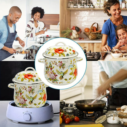 Handcrafted Enamel Soup Pot with 117.54oz Capacity - Versatile for All Stovetops, Great for Stews & Serving, Perfect Christmas Gift for the Cook in Your Life.