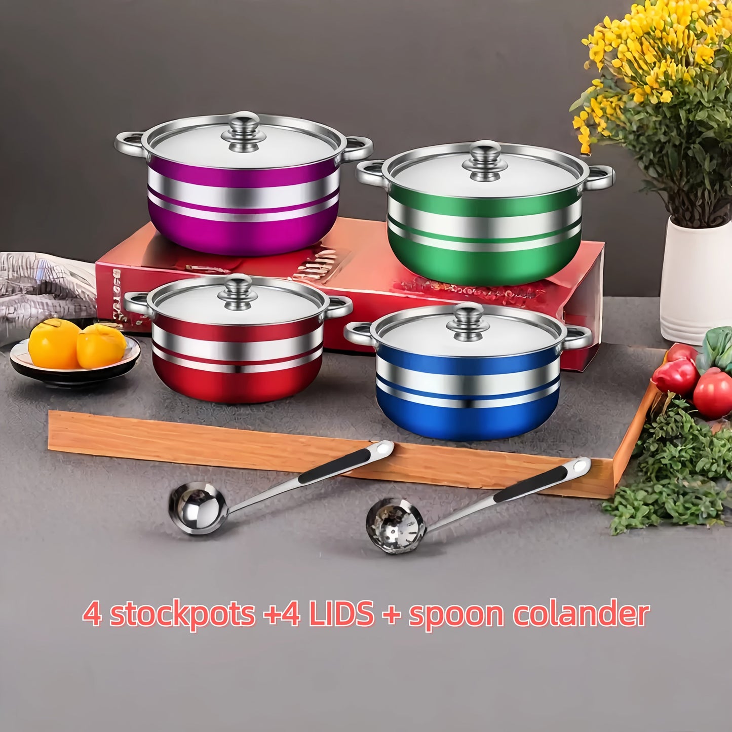 Stainless Steel Cookware Set - 10 Pieces with Lids, Versatile Kitchen Pots, Sturdy Stockpot and Saucepan Combo, Must-Have Cooking Essentials for the Home