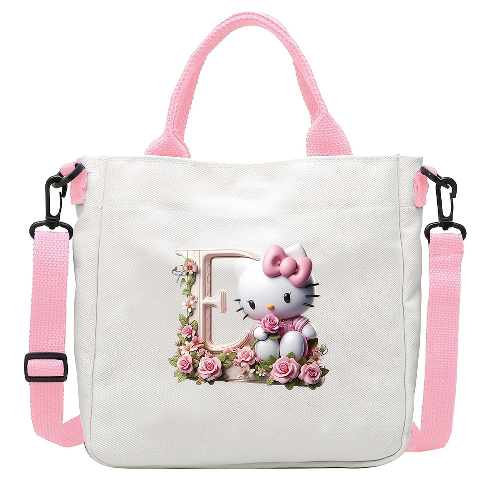 Sanrio Hello Kitty A-Z Letter Design Crossbody Bag with 26 Options, Cute Cartoon Pink, Large Capacity, Lightweight, Ideal for Daily Use.