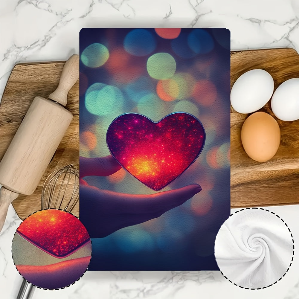 This set includes 2 ultra-soft kitchen towels, great for sending heart e-cards on smartphones. Highly absorbent and perfect for holiday decoration, these dish towels are machine washable and measure 40.64x60.96 cm.