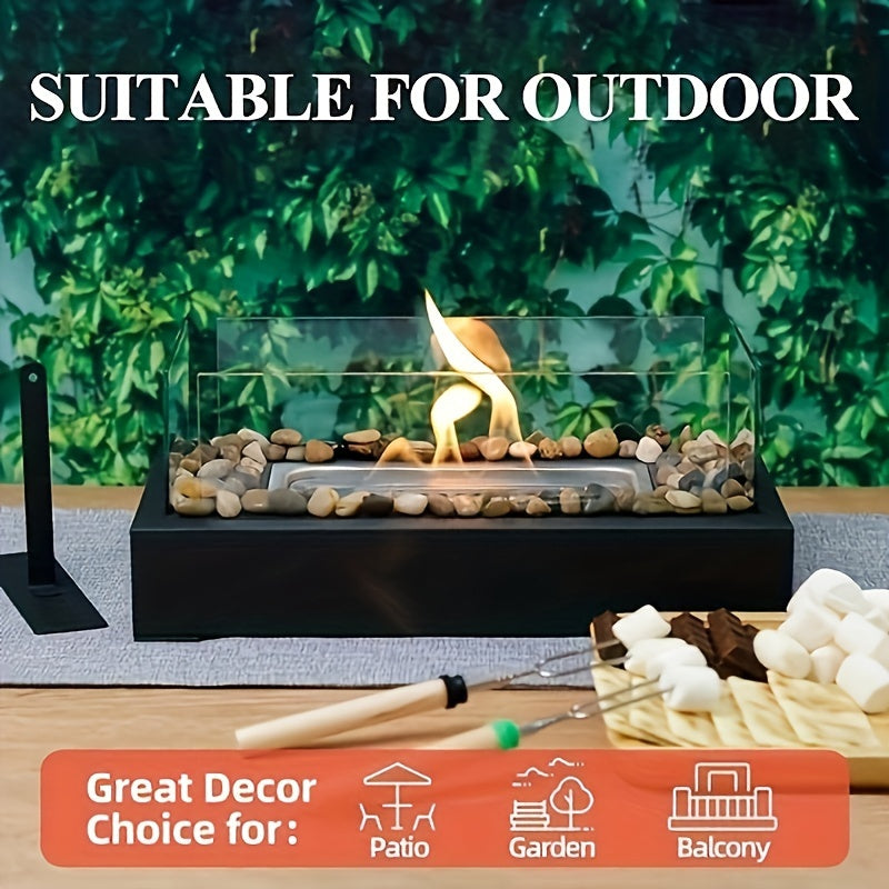 Bio-Ethanol Fireplace Tabletop Rectangle - Stylish and Durable Outdoor Fire Pit with Windproof Glass and Metal Design. Portable and Easy to Assemble, Perfect for Patio, Garden, Balcony Decor and Ambiance Heating. Resistant to Scratches and High