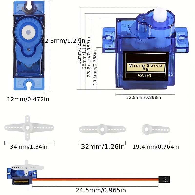 12pcs SG90 Micro Servo Motors for remote control vehicles, robotics, and servo door lock control.