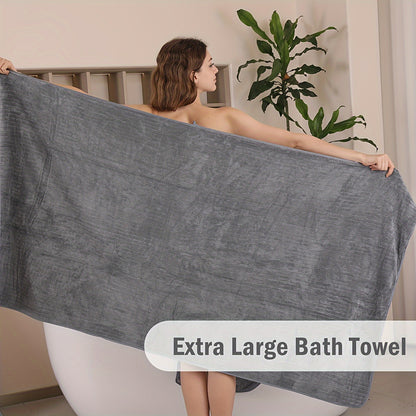 Set of 2 oversized microfiber bath towels - super absorbent, quick drying, perfect for family and friends