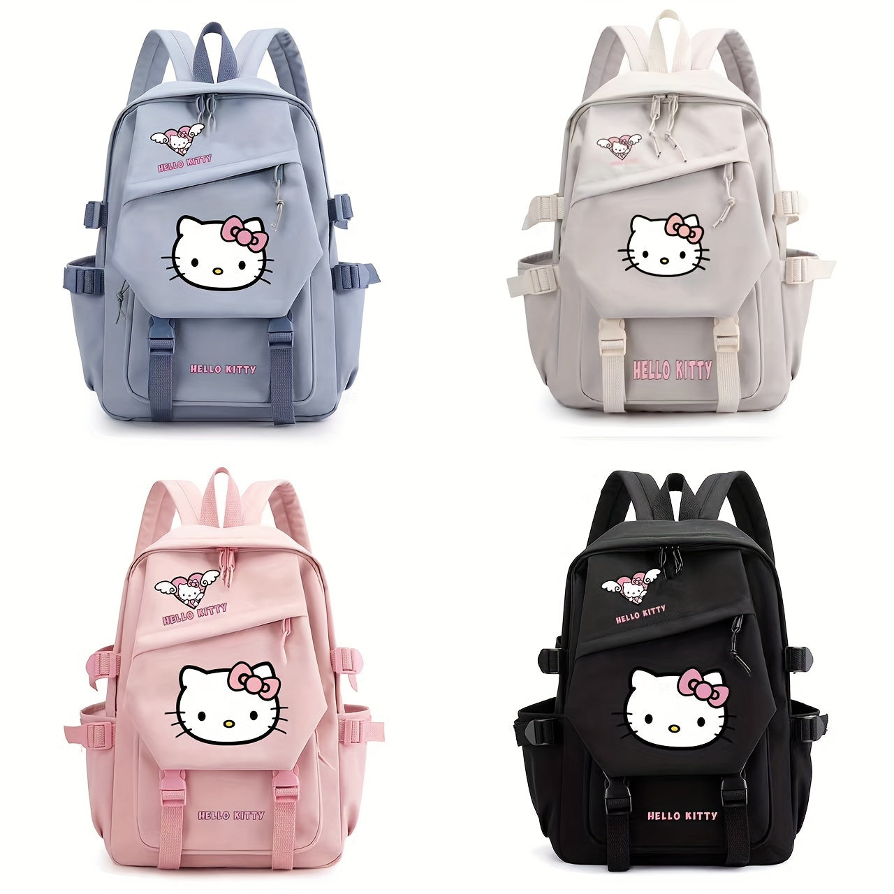 Sturdy Hello Kitty backpack with padded straps, multiple compartments, and reinforced bottom for school or travel.