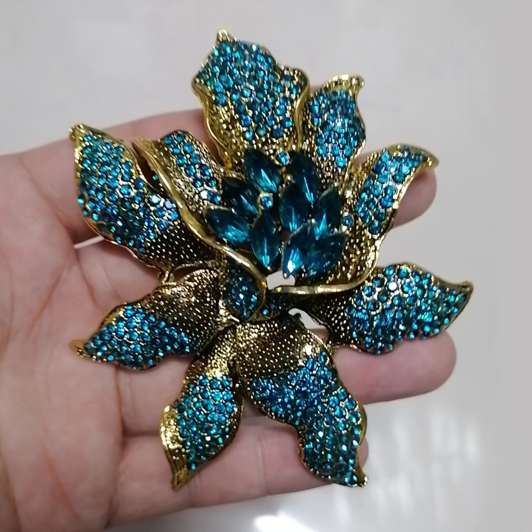 Stylish Vintage Orchid Rhinestone Brooch, European Elegance, Fashionable Pin, Chic Women's Lapel Flower Accent