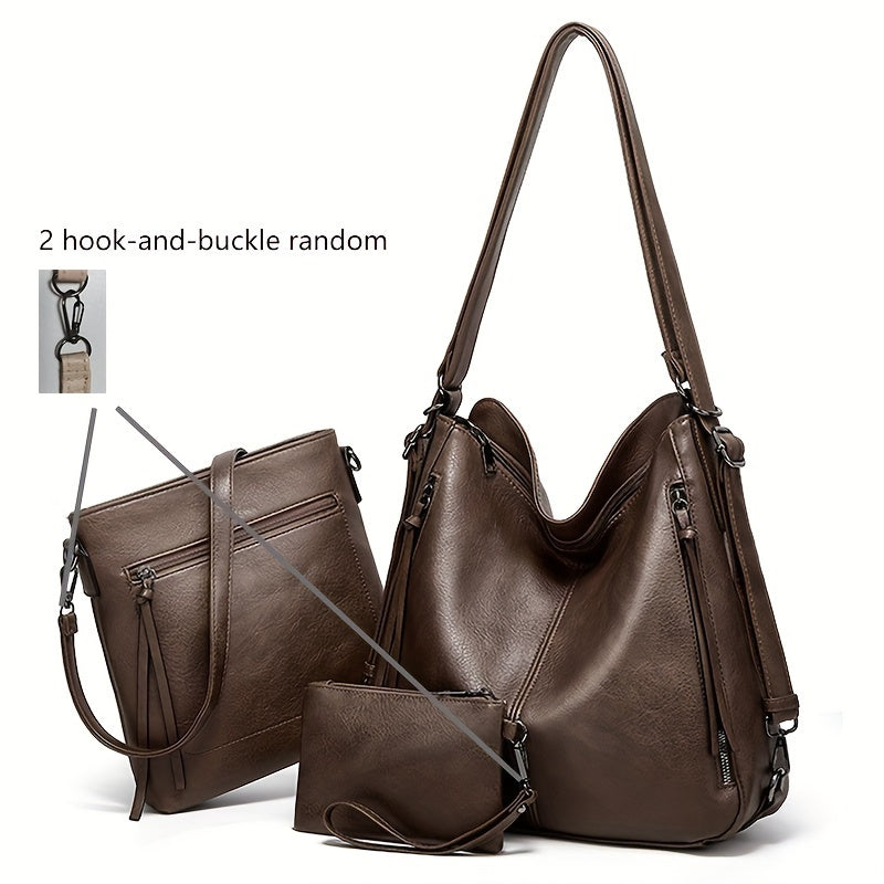 3-piece set of fashionable shoulder hobo bag, trendy crossbody bag, and casual handbag & purse for women.