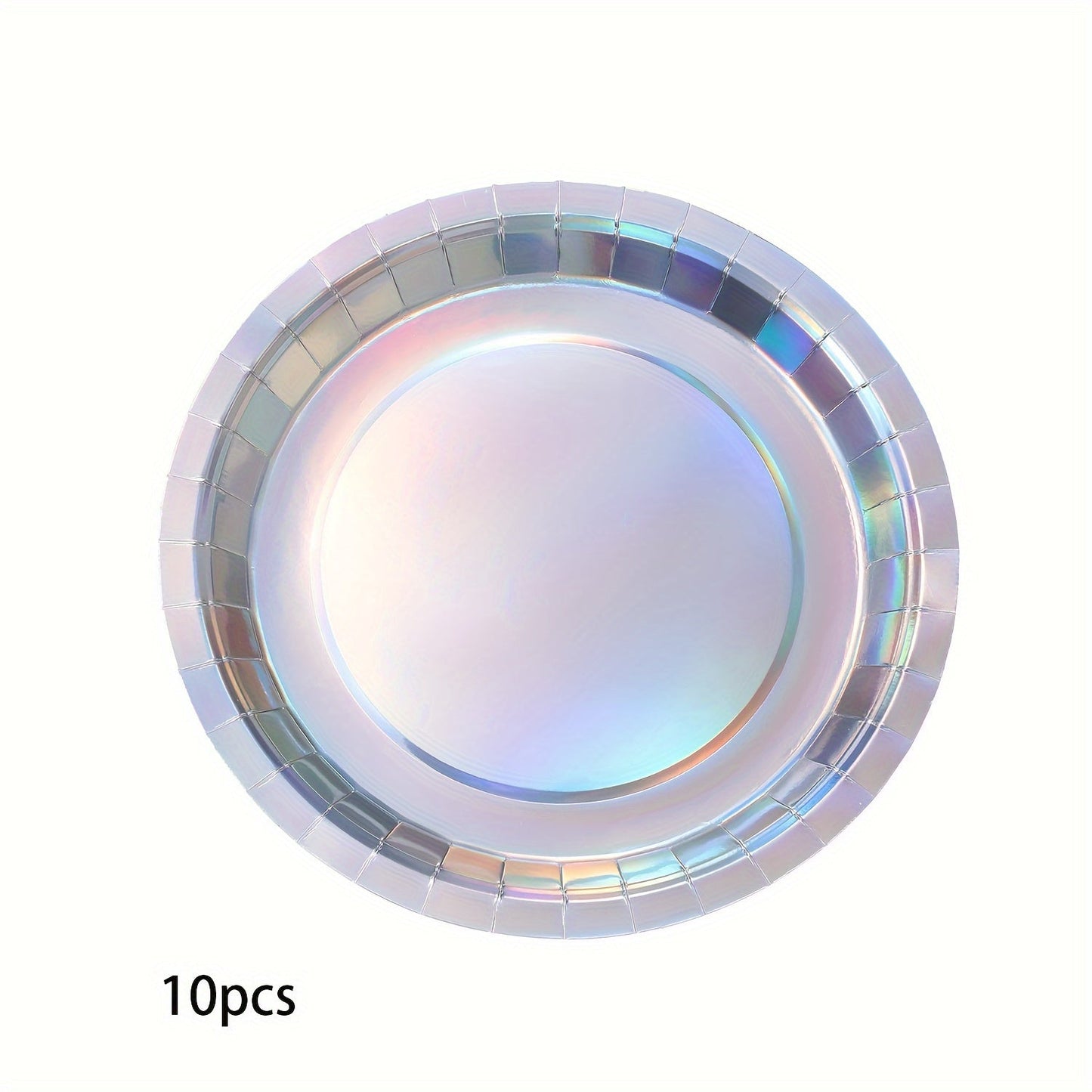 Set of 10/30 Rainbow Holographic Disposable Plates - 17.78cm Round Paper Plates for Desserts & Parties - Ideal for Birthdays, Weddings, and Themed Events - Water and Oil Proof