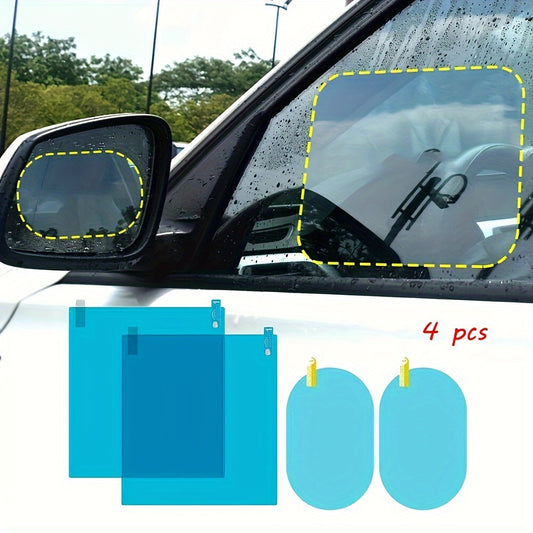 4 pieces of anti-rain, fog-proof, waterproof clear PET film for car rearview mirrors.