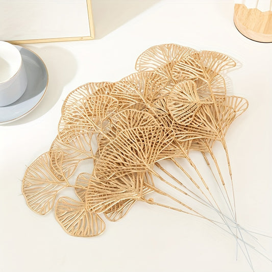 5/10pcs Metallic Ginkgo Biloba Leaf for flower arrangements, weddings, parties, and home decorations. Perfect for gifts and aesthetic room décor.