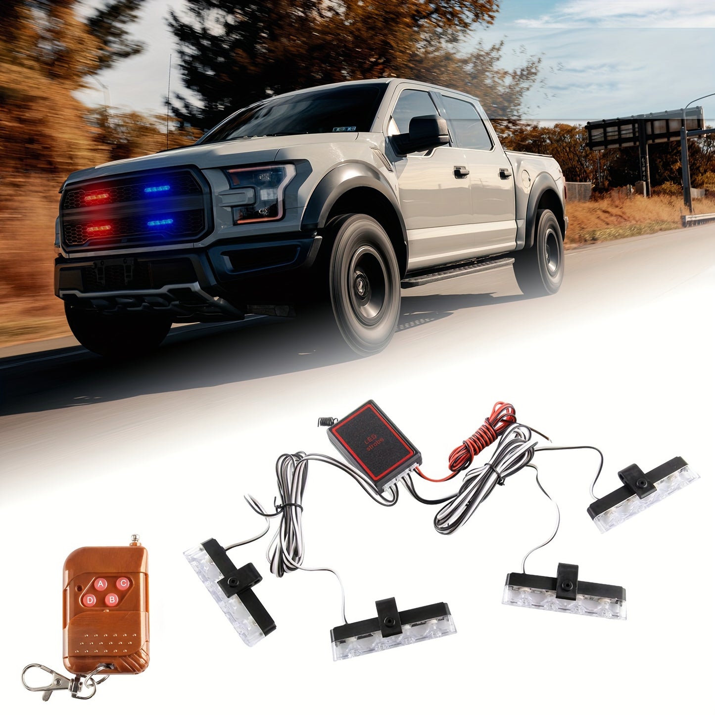 16LED Car Grill Light Strobe Lights with Remote for Cars Truck SUV