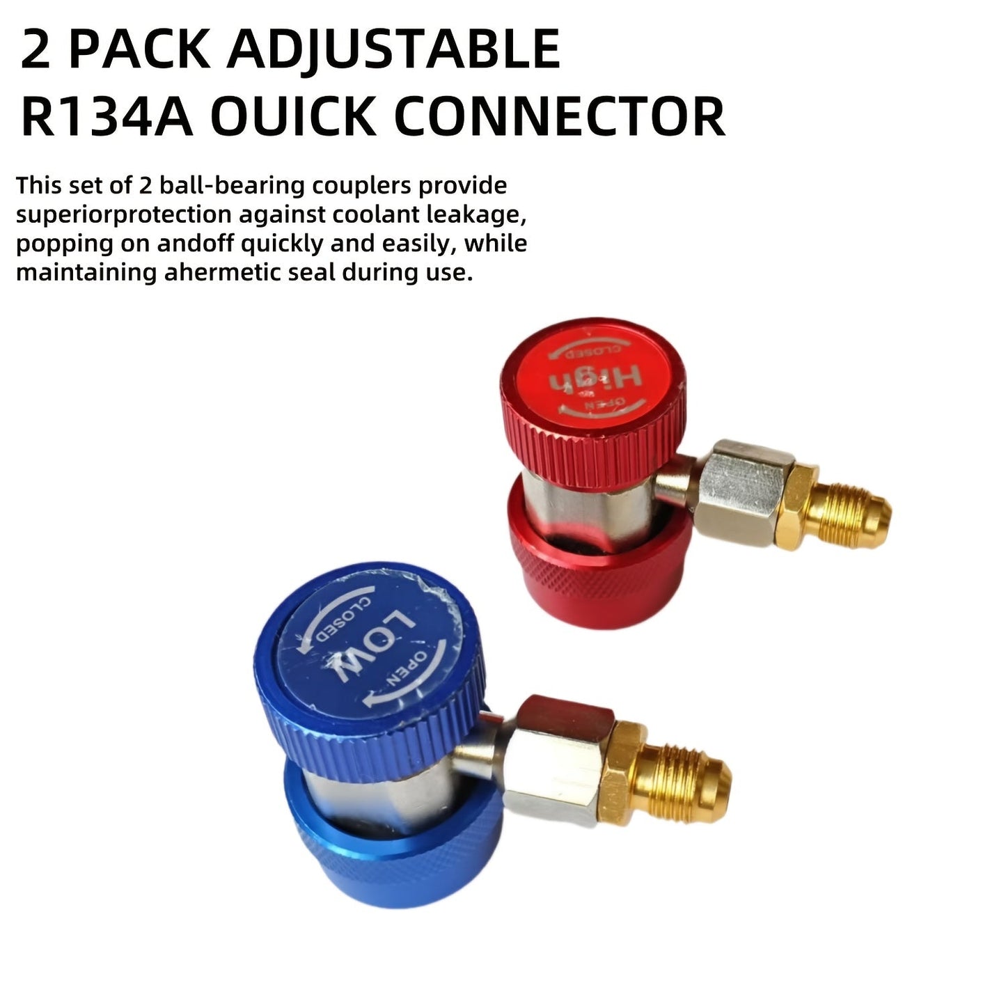 This 2-piece set includes an R134a Adjustable Quick Connect Coupler, featuring High & Low Pressure Connectors designed for HVAC Systems. The Quick Linkers allow for easy Evacuation, Charging & Maintenance without the need for electricity.