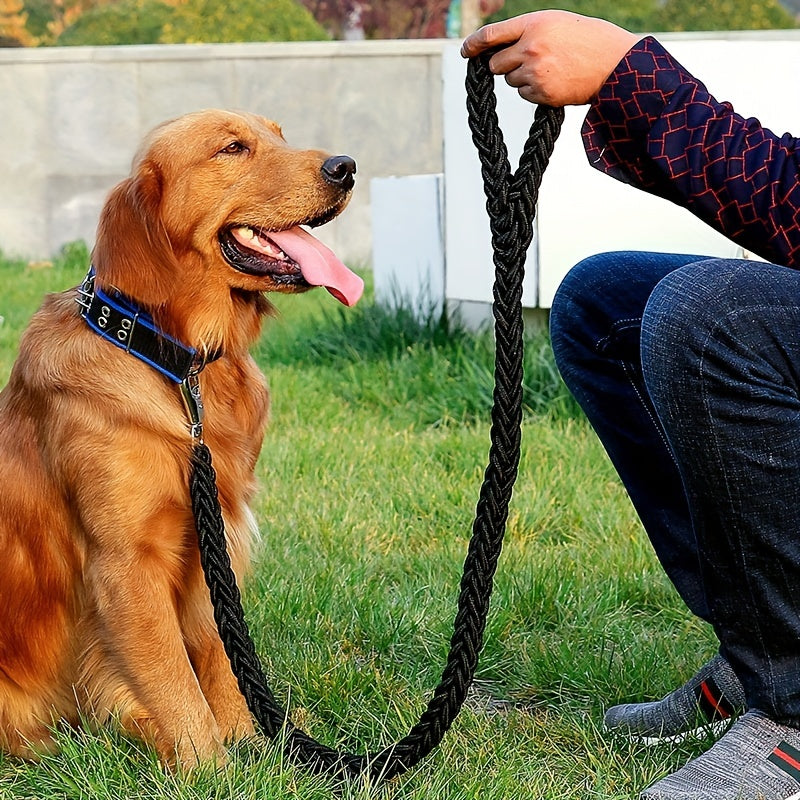 Heavy duty dog collar and leash set with braided training leash.