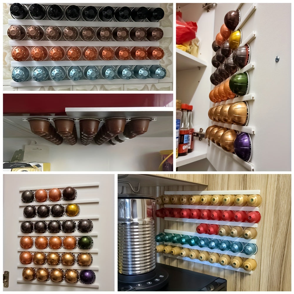 Kofe bar aksessuarlariga K-Cup, Nespresso Original, Dolce Gusto, Vertuoline, Lavazza kofe podlari bilan mos keladigan 1 dona kofe kapsulalari ushlagichi kiradi. Shuningdek, javon kapsulalari saqlash tokchalari ham kiritilgan.