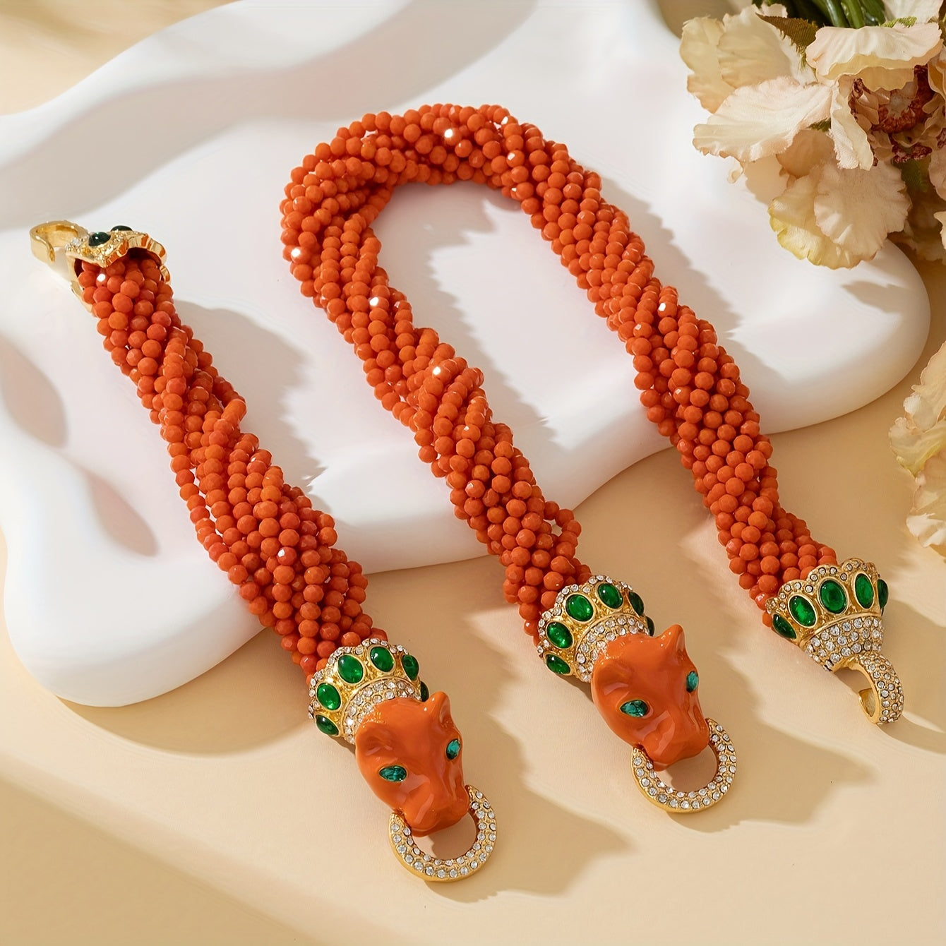 Handcrafted Leopard Print Necklace and Bracelet Set Featuring Unique Heavy Glass Beads and Exaggerated Enamel Clavicle Chain. Perfect for Women's Daily Wear or Festive Gatherings, Adding an Element of Elegance and Luxury to any Outfit.