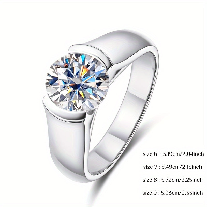 Unisex Moissanite Engagement Ring, 2 Carat Classic Prong Set in S925 Sterling Silver, Simple Tribal Style with 18K Golden Plating. Features December Birthstone and Synthetic Stone. Perfect for Daily Wear, Weddings, or as a Christmas Gift.