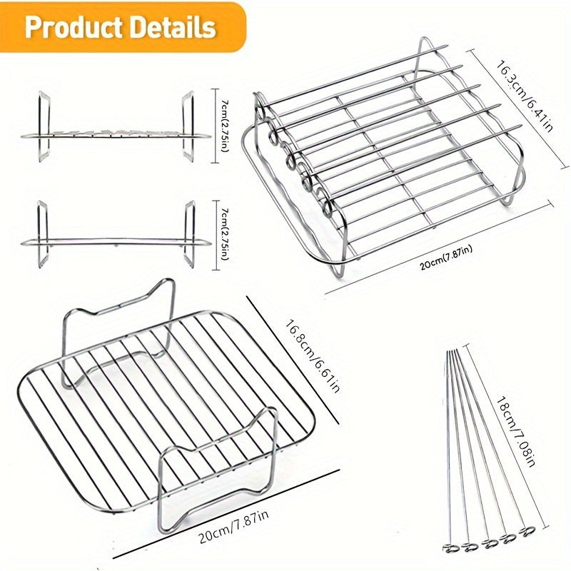 Accessory kit for the Ninja Foodi AF500UK includes a 304 stainless steel grill and steamer rack, an oven skewer stand, and an extra-large air fryer holder with 5 skewers.