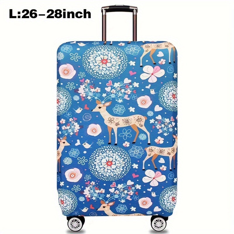 Cartoon patterned elastic luggage cover for travel suitcase or trolley duffle case.