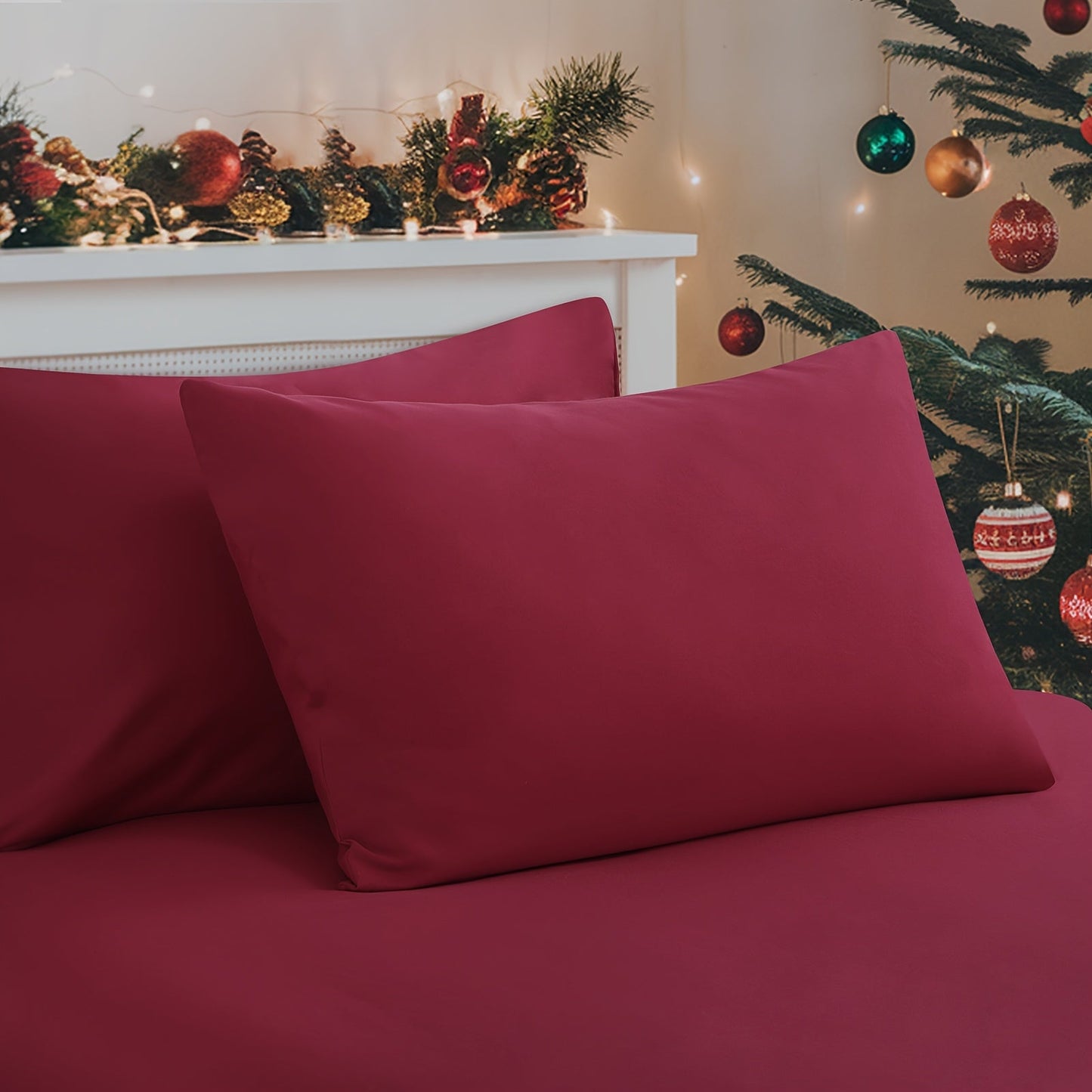 Soft and cozy microfiber pillowcases set of 2 features a wrinkle and stain-resistant design with an envelope closure for easy care. Adorned with a festive Christmas tree design, these pillowcases are perfect for bedroom and dorm decor.