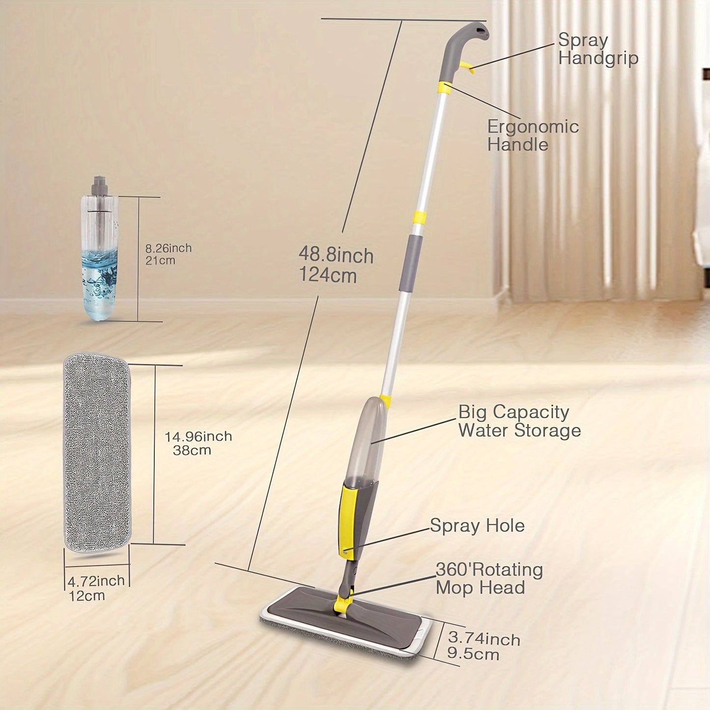 Clean your floors with ease using our Spray Mops. The Microfiber Dust Wood Floor Mop is perfect for removing dirt and grime, while the Wet Spray Mop comes with 1/4 reusable washable pads for convenient cleaning. Ideal for home or commercial use on