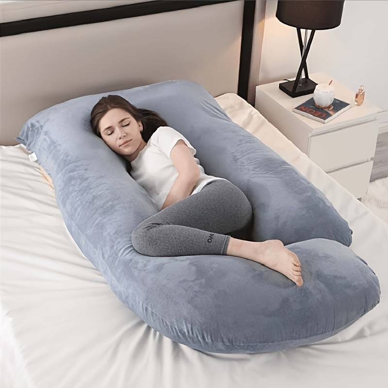 J-Shape Pregnancy Pillow with Cooling Dark Grey Cover - Ideal for Sleeping and Support During Pregnancy, Maternity, and for Adults - A Must-Have for Expecting Mothers.