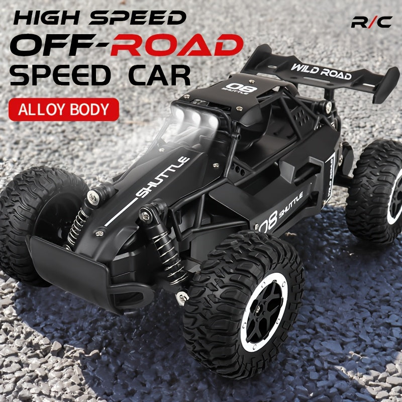 16 RC Alloy Climbing Car with high-speed off-road capabilities, multi-terrain capability, LED searchlights, rechargeable lithium polymer battery, remote control, durable plastic