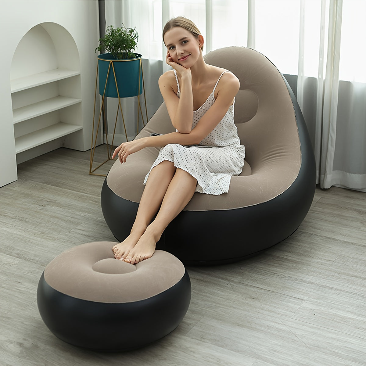 Flocking Lazy Couch: Adjustable Inflatable Sofa Chair for Indoor Use