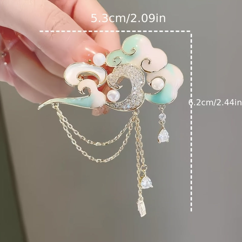 Vintage style Resin Cloud Tassel Brooch, Elegant and Cute Cloud-Shaped Pin, High-Quality Qipao Accessory for Women with Sophisticated Taste.