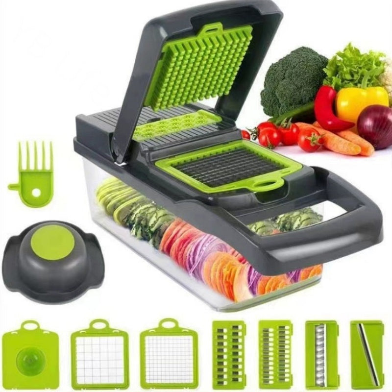 Multifunctional Vegetable Chopper with Hand-Pressed Dicer - Perfect for Onions, Cucumbers, and Potatoes - Includes 7 Interchangeable Blades for Various Cuts - Also Functions as a French Fry Cutter - Ideal Kitchen Gadget for Home and Hotel Cooking Purposes