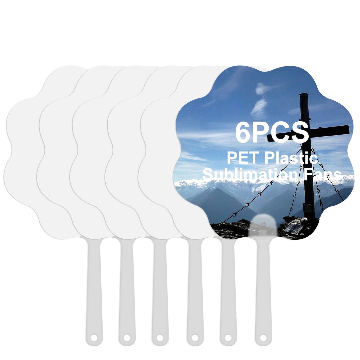 Set of 6 Handheld Church Fans - Double-Sided Sublimation Blanks, PET Plastic Fans for Parties & DIY Projects, includes 3 Unique Shapes