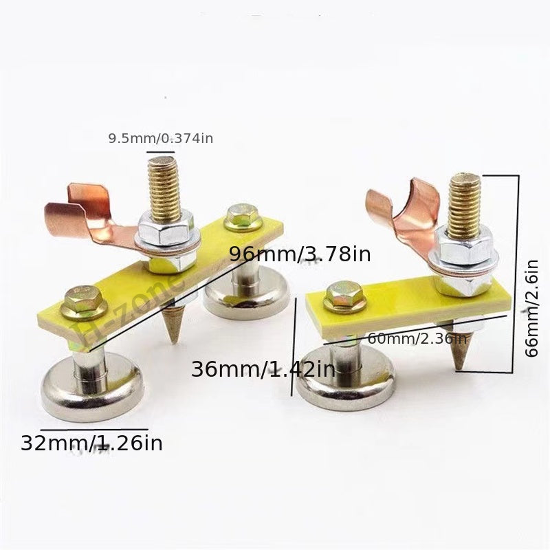 QvamillT Heavy-Duty Magnetic Welding Ground Clamp, Dual Head Design with Copper Tail, 3kg Pull Capacity, Green Insulation Wild Disk, Ideal for Sheet Metal Work.