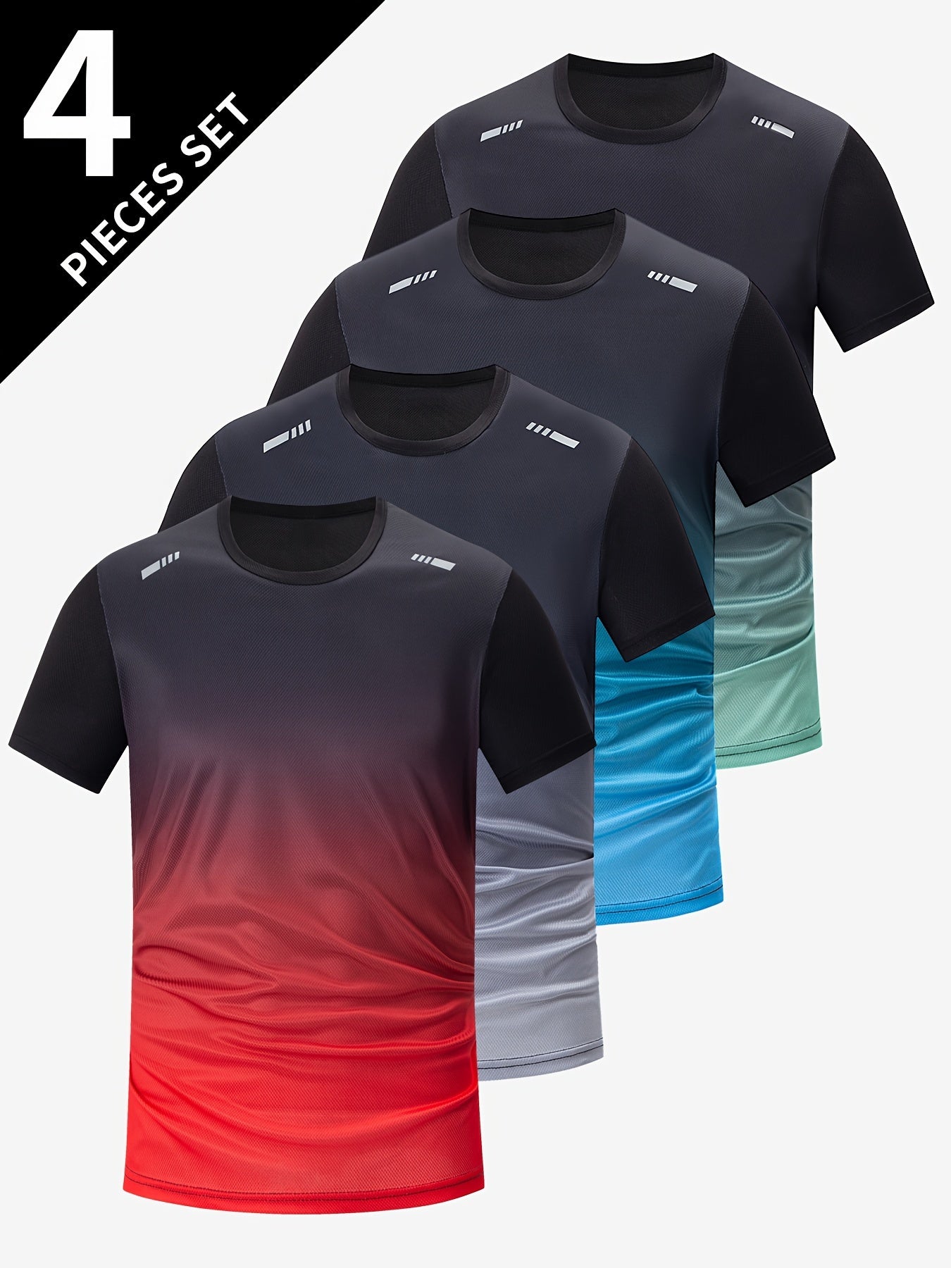 4 Men's Gradient Athletic T-Shirts for Running and Fitness