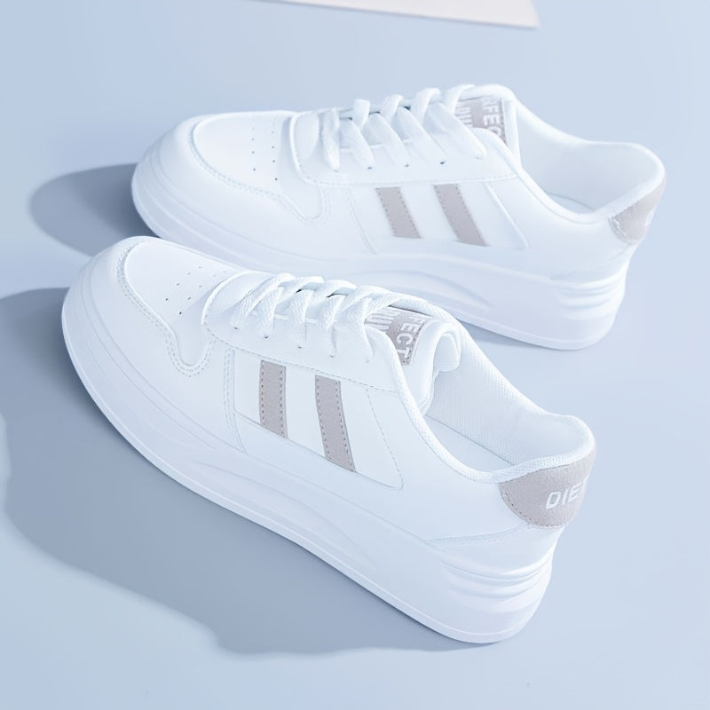 Women's classic white sneakers with blue stripes, casual, non-slip, waterproof, durable for all seasons.