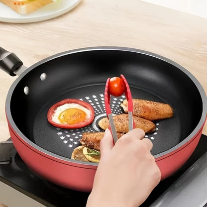 The 9.5-Inch Non-Stick Skillet features a durable cast iron handle, is dishwasher safe, and comes with a lid. It is suitable for smooth-top and induction cookers, and utilizes German Non-Stick Technology for versatile cooking options such as frying