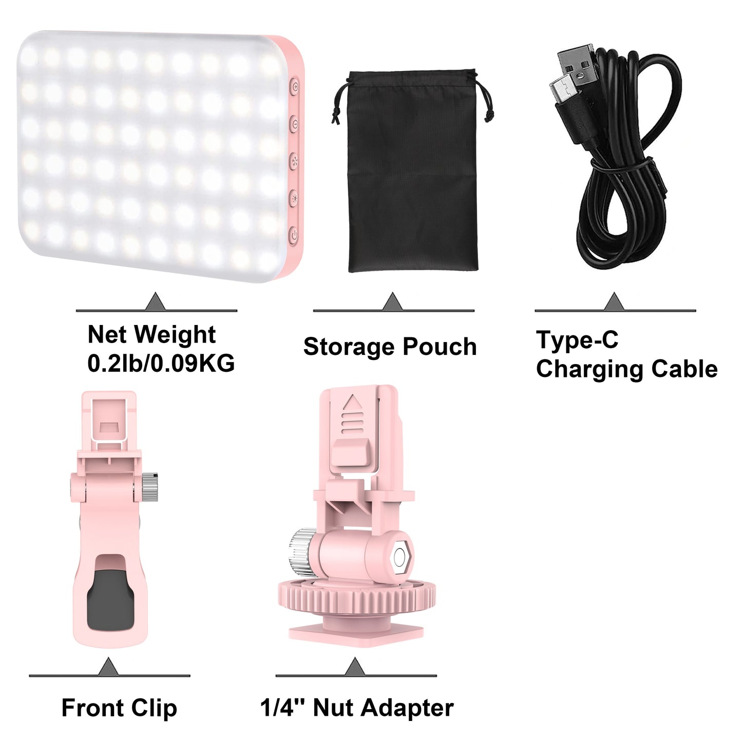 Portable 60 LED selfie light with rechargeable 2200mAh battery, CRI 97+, 3 light modes for phone camera and other devices.