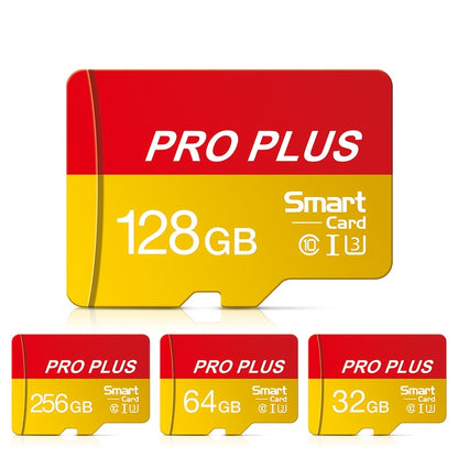 256GB Class10 U3 UHS-I TF memory card for 4K HD with SD adapter in yellow and red.