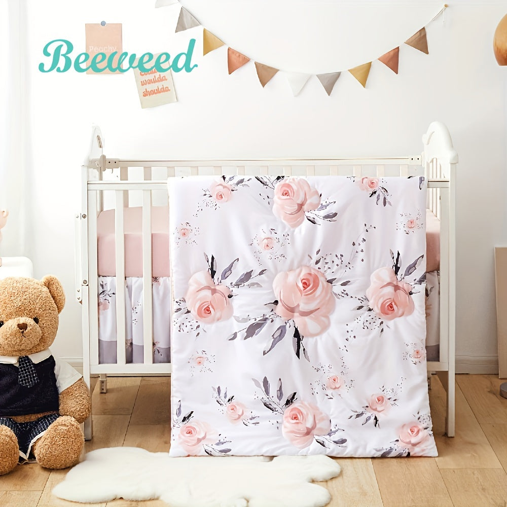 Complete 4-piece Crib Bedding Set for Boys and Girls. Includes Blanket, Crib Skirt, Crib Sheets, and Diaper Stacker. Flower Soft Baby Bedding Set - Perfect for Christmas or Halloween Gift Giving