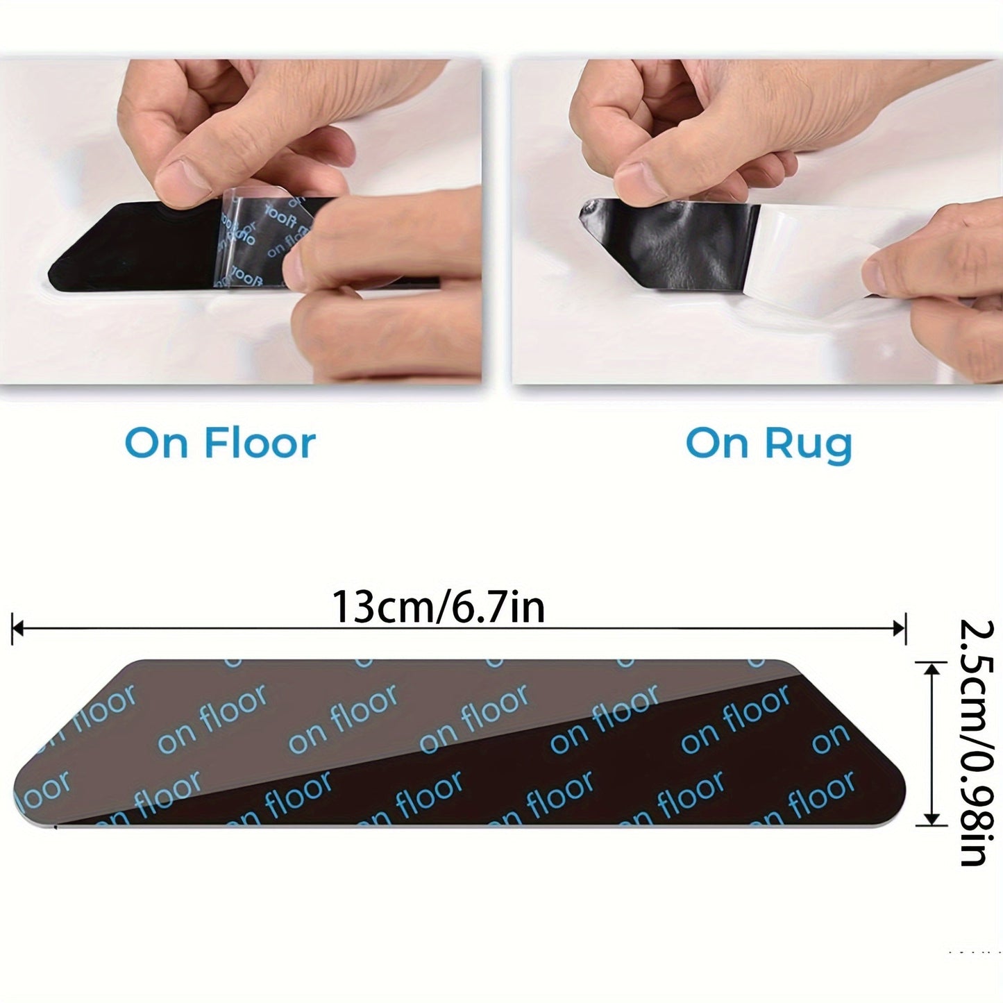 Reusable and washable rug pads for secure corner flattening on hardwood, tile, and carpet floors. These large anti-slip carpet grippers come in black.