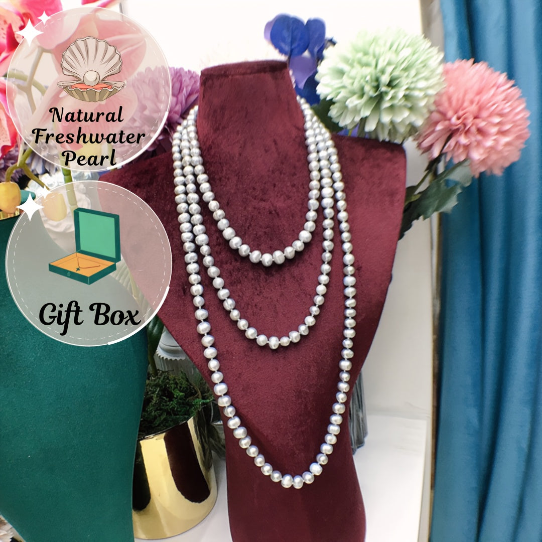 Classic and Stylish Natural Luster Beaded Necklace for Women, Perfect for Any Occasion, Versatile and Timeless Piece, Suitable for Any Season, Great Gift for Mardi Gras, Comes in a Random Gift Box (7-8mm Beads)