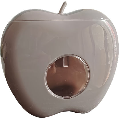 Apple-shaped wall-mounted storage organizer for plastic wrap and food covers. Unique closure, non-waterproof.