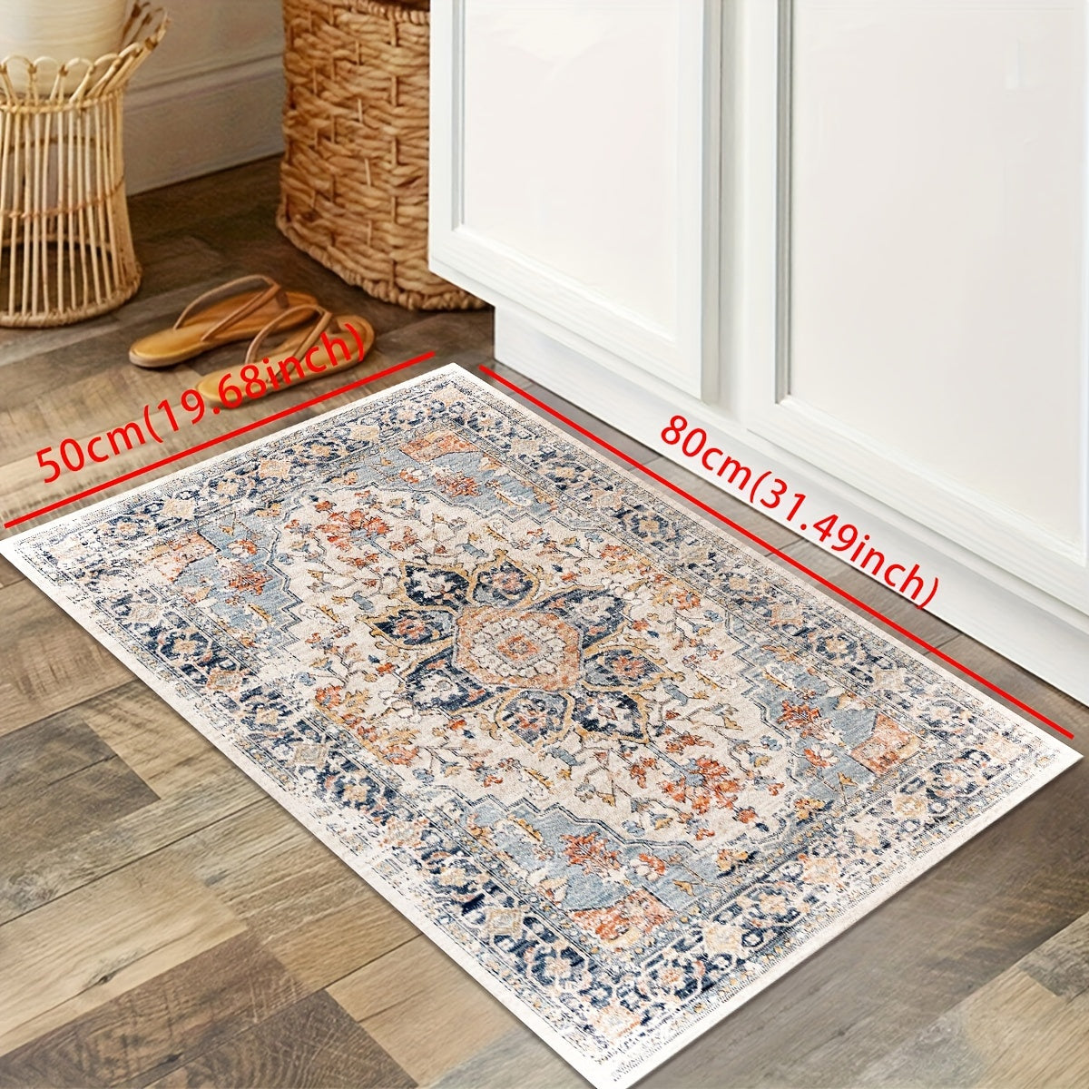 Lightweight Bohemian Light Blue Paisley Pattern Comfort Mat with Non-Slip PVC Backing - Machine Washable Polyester Kitchen Rug | Braided Weave, Medium Pile | Decorative Anti-Fatigue Runner for Kitchen, Dining, Laundry Room - Under 2.16m², Shortest Side