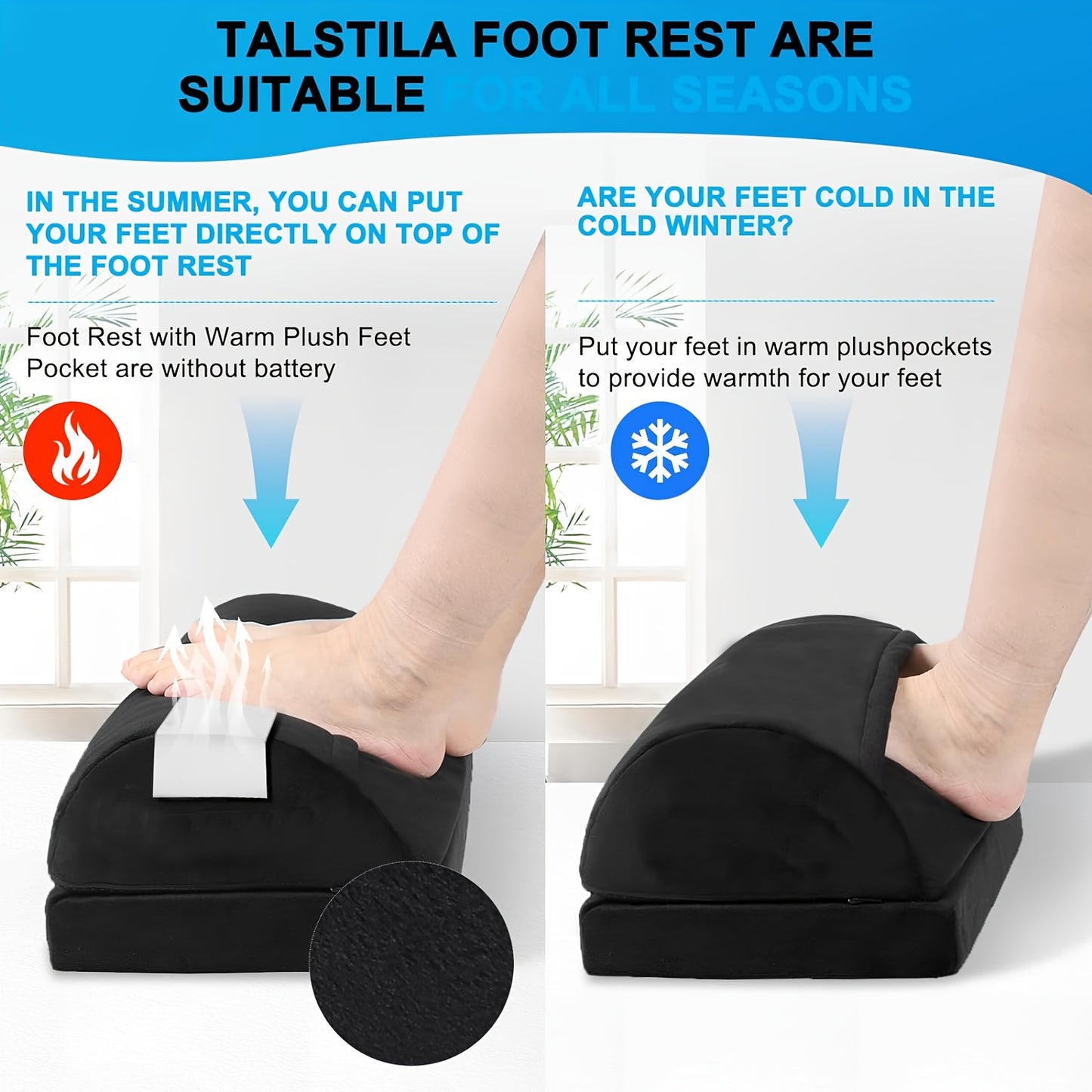 Talstila Ergonomic Foot Rest in Black Felt with Adjustable Height and Plush Pockets - Office Desk Footrest