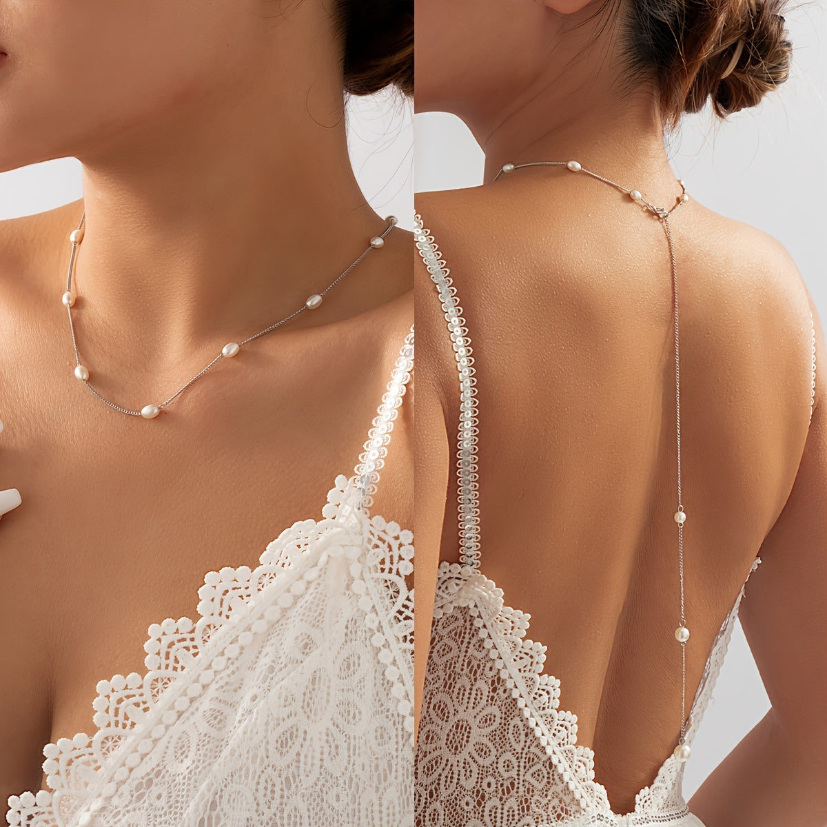 Faux Pearl Back Chain Necklace- A Sophisticated Accessory for Bridal Wear, Evening Gowns, Parties, and Beach Getaways