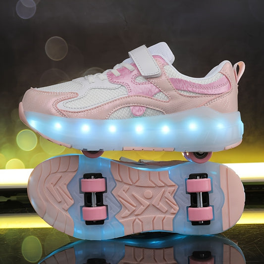 Luminous LED roller skating shoes with USB charging, color-changing feature. Suitable for indoor and outdoor sports, all seasons.