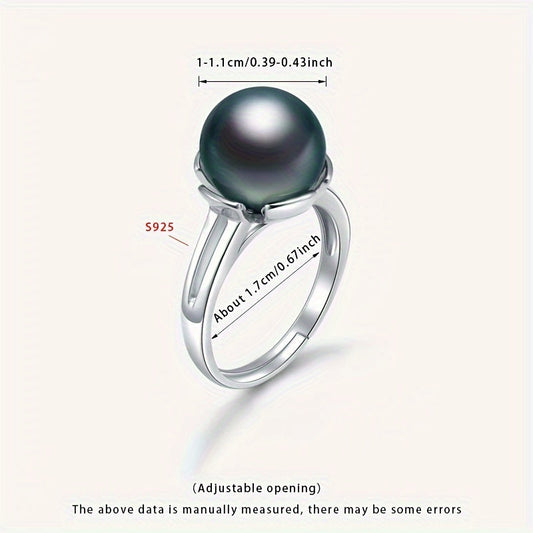 Unlock a truly special gift with this must-have item - a stunning Pearl Ring featuring a 10-11mm Round Deep Sea Tahitian Black Pearl set in S925 Silver. Each Women's Open Ring is unique, showcasing Haimou natural pearls with varying shapes and colors.