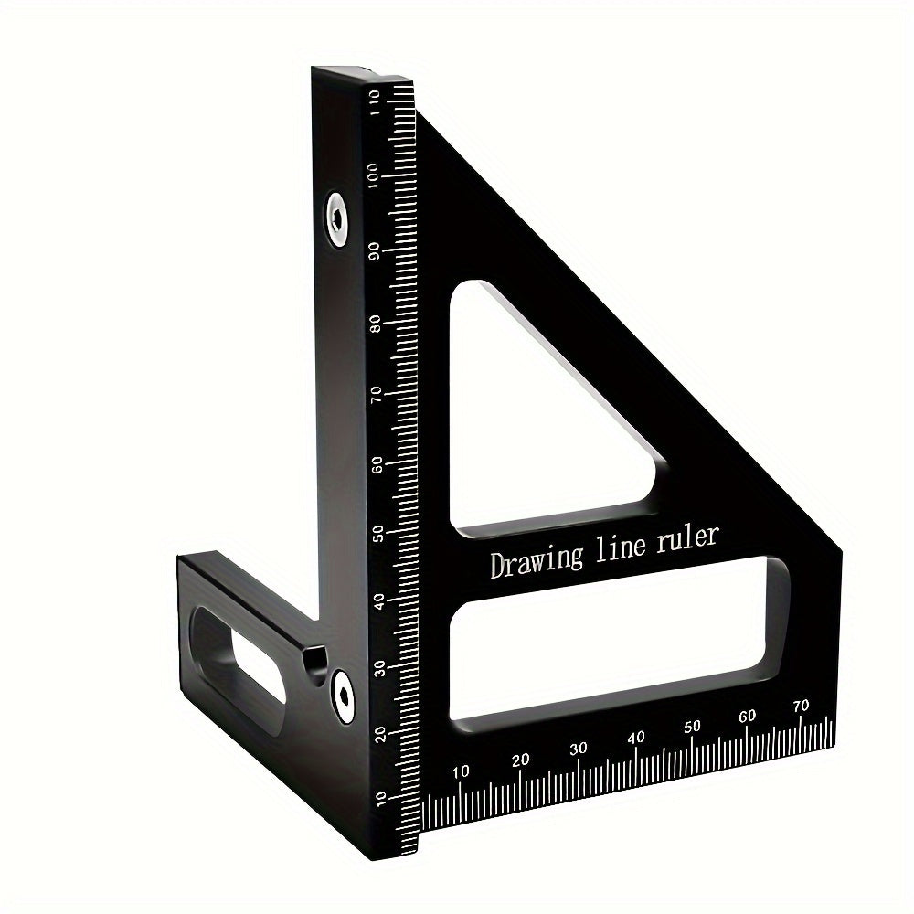 Aluminum woodworking square ruler for carpentry and DIY projects, measuring 45 and 90 degree angles.