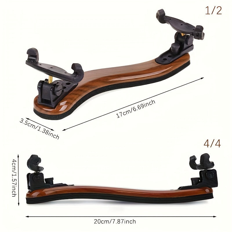 Maple wood violin shoulder rest with comfort padding - adjustable and durable for students and professionals. Can be finely adjusted.