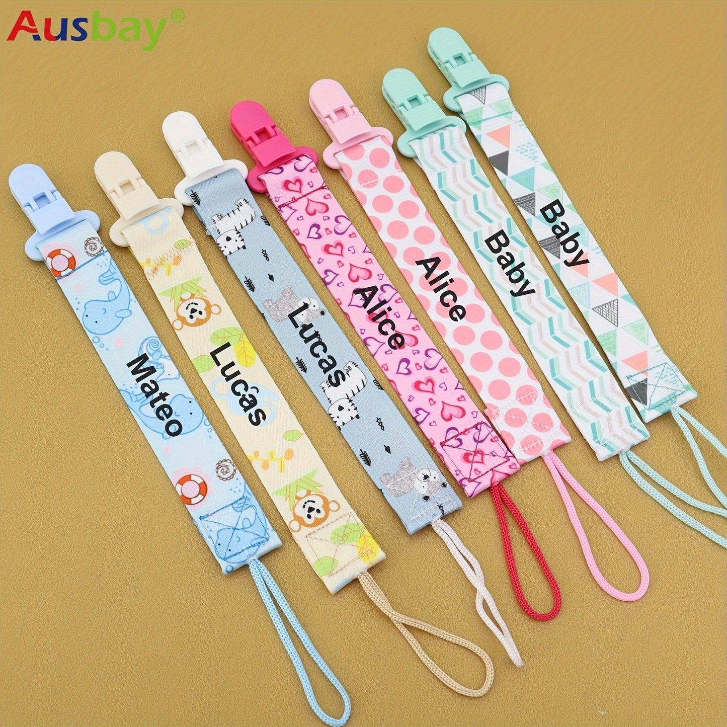 Set of 3 Personalized Soothing Item Clips with Custom Names, Chain Clips and Gift Bags for Youngsters, Handmade Shower Gift Set for Youngsters