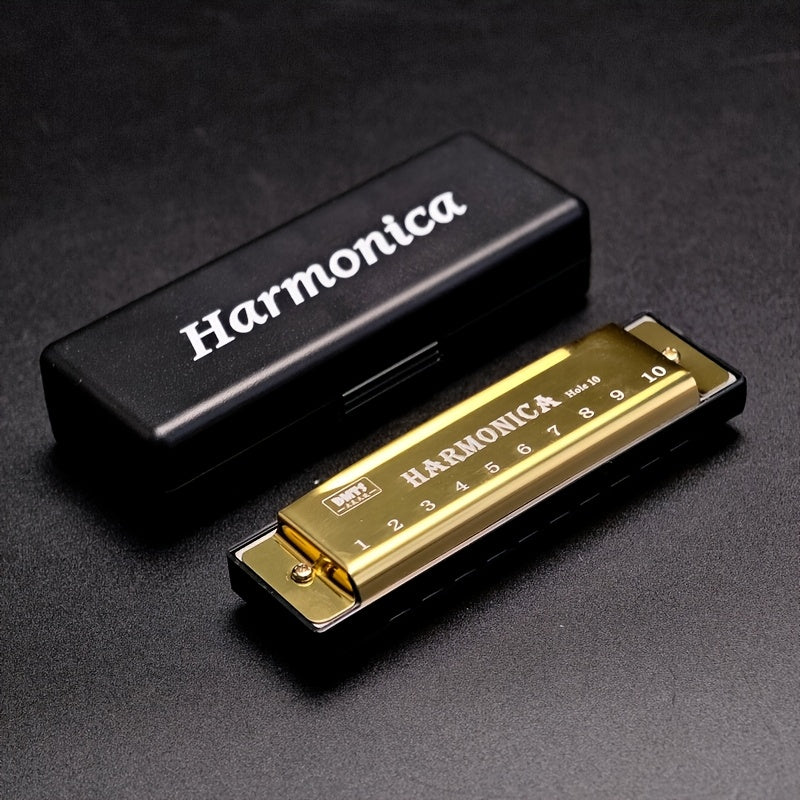 High-quality C-Tone harmonica with polished finish and durable hard shell, suitable for all skill levels and a perfect gift option.