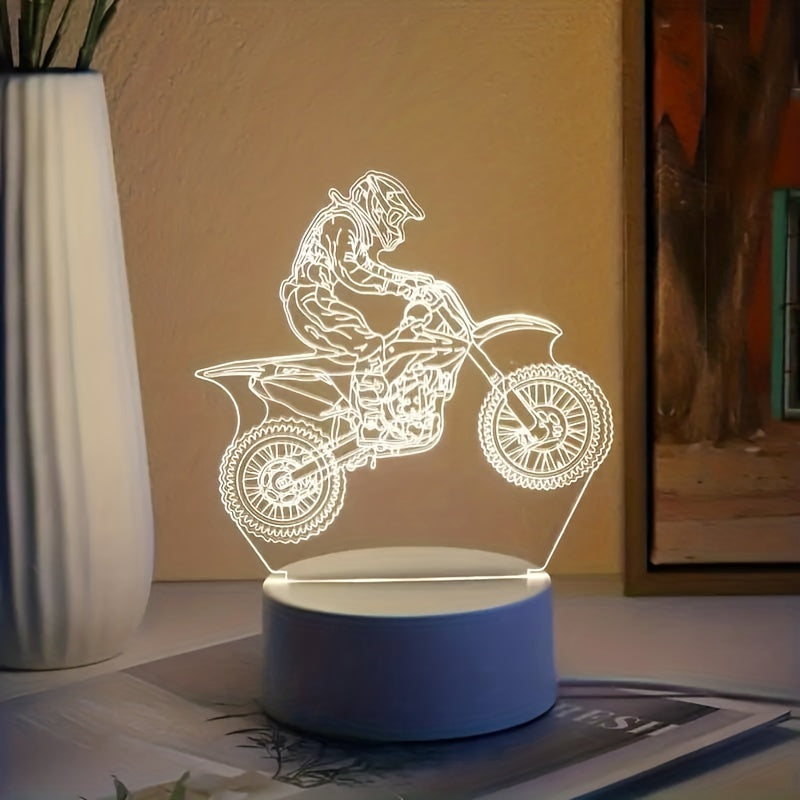 Motocross 3D night light with 16 colors, touch and remote control. Ideal gift for boys and friends.