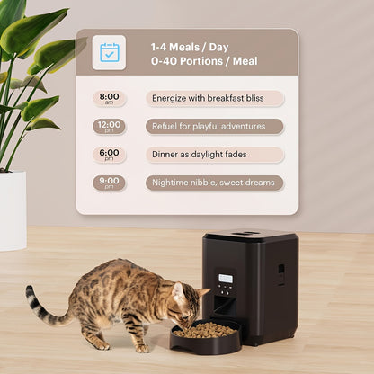 2L Smart Automatic Cat Feeder with Dual Power, Stainless Steel Bowls, Meal Scheduling & Portion Control - Ideal for Cats and Small Dogs